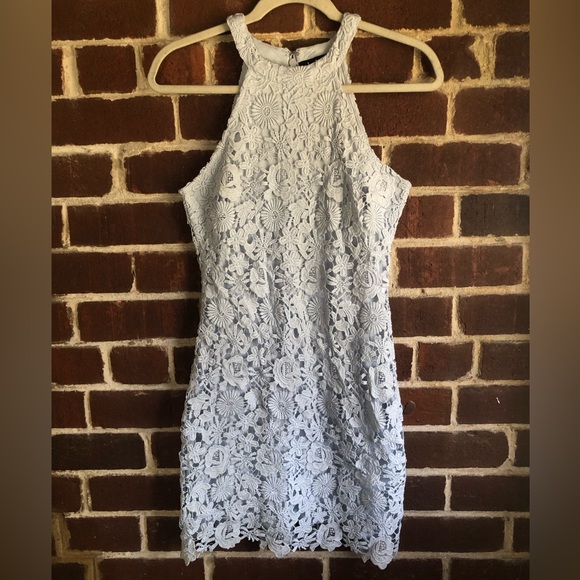 Lulus High Neck Lace Dress Light Blue Size XS - Picture 3 of 5